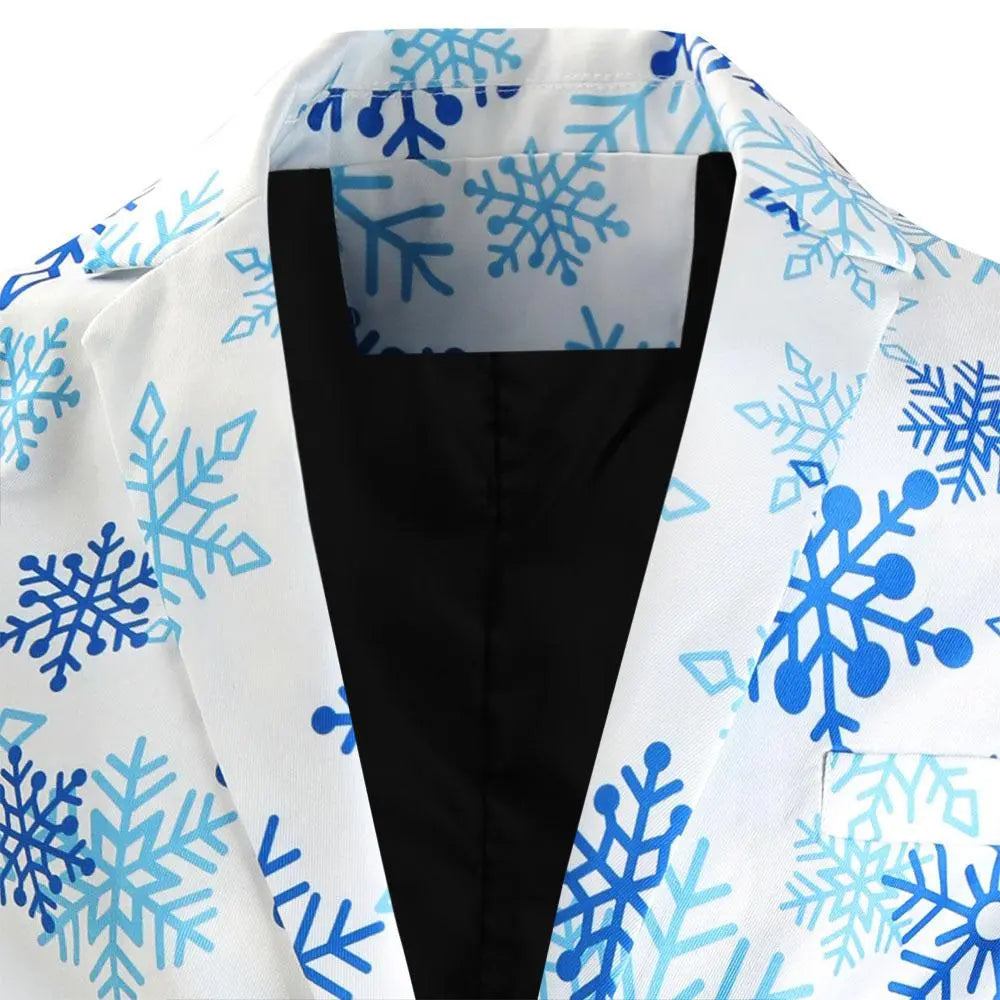 Christmas light blue men's Blazer suits Santa 3D print trousers with vest - Pajamasbuy
