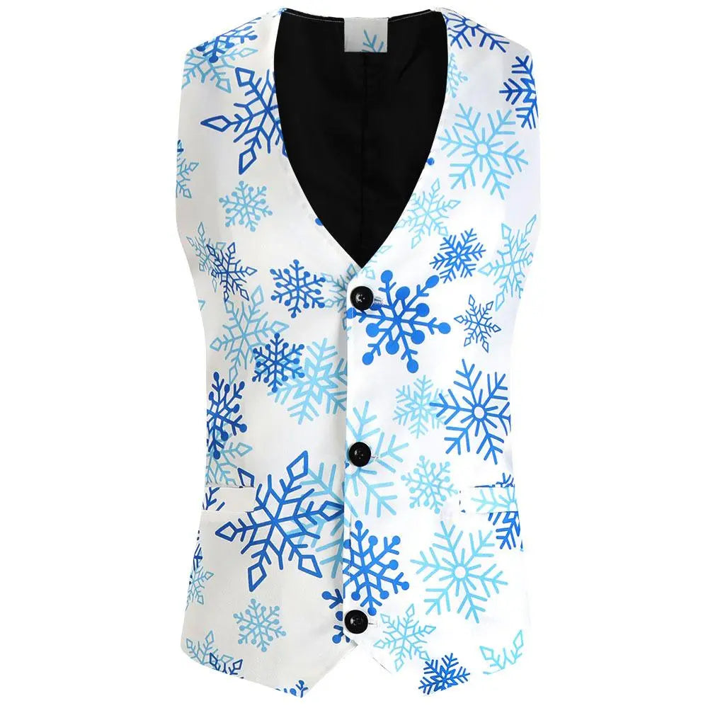 Christmas light blue men's Blazer suits Santa 3D print trousers with vest - Pajamasbuy