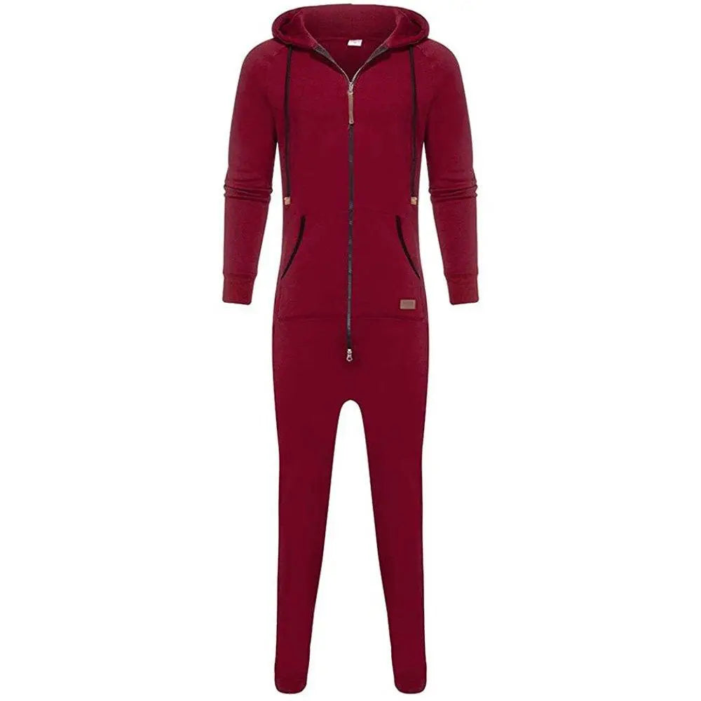 Mens Hooded Zip jumpsuits Onesies One Piece Overalls Tracksuit with Pockets - Pajamasbuy
