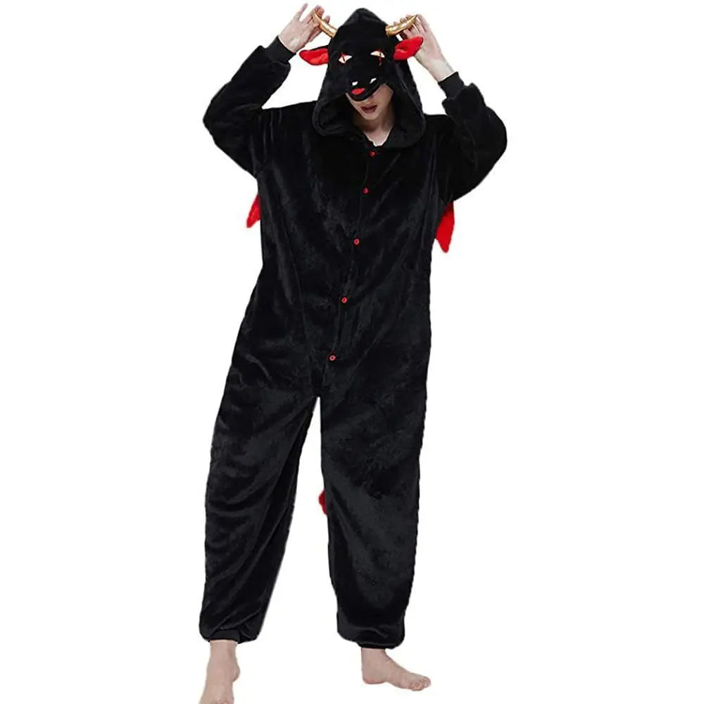Onesie Kigurumi Pajamas Print New Demon Adult's Flannel Winter Sleepwear Animal Costume - Pajamasbuy