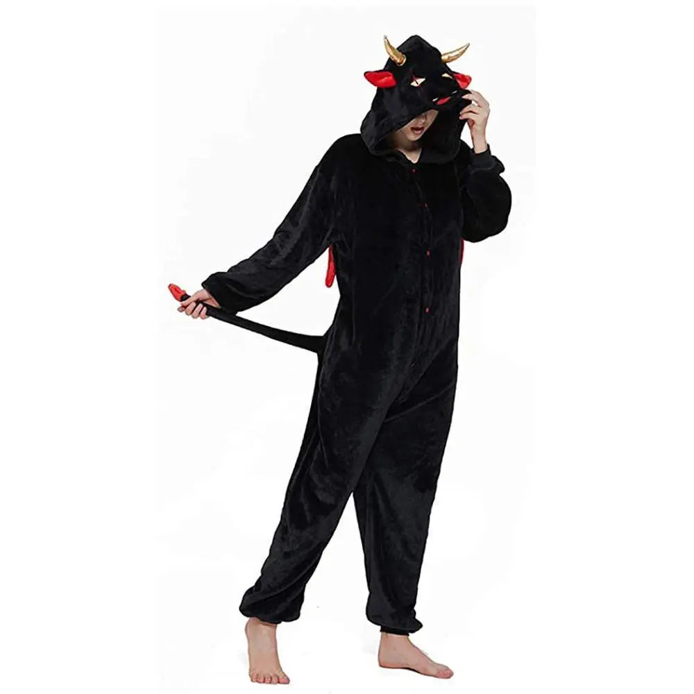 Onesie Kigurumi Pajamas Print New Demon Adult's Flannel Winter Sleepwear Animal Costume - Pajamasbuy