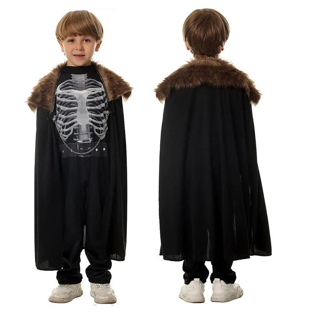 Kids Skeleton Knight Cosplay Costume Scary Halloween and Kindergarten Stage Performance Outfit - Pajamasbuy