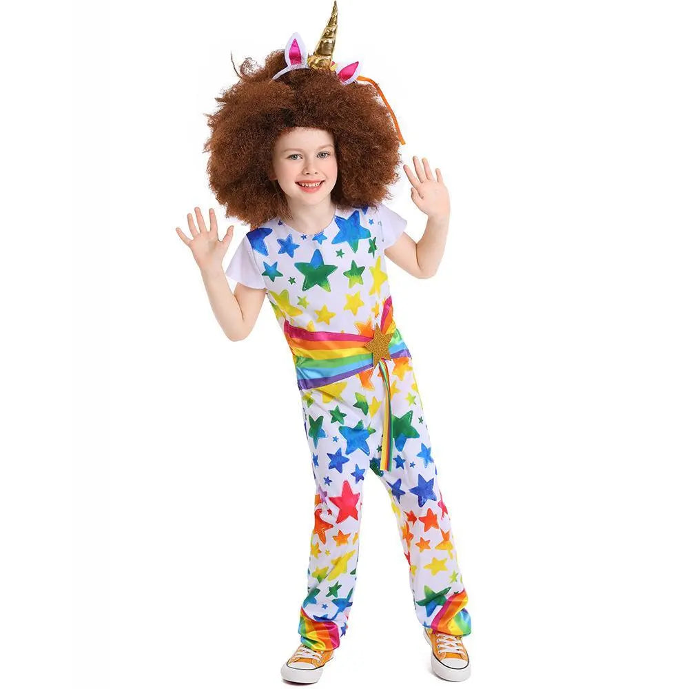 Rainbow fairy unicorn cosplay Clown stage costume for kids - Pajamasbuy